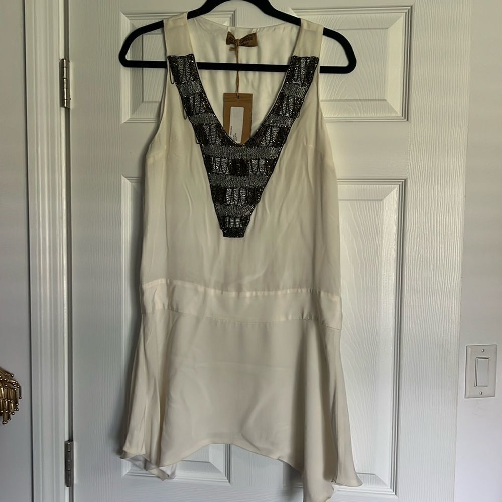 Karen Zambos - 100% Silk Dress Ivory - Size Small - Petite